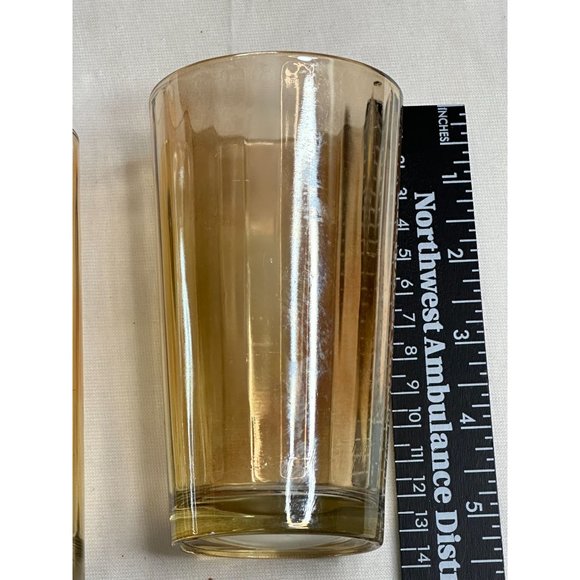 Vtg Amber Rippled Tumblers Glasses Set of 4 5"Tall Drinkware Barware Cocktails - Picture 4 of 4